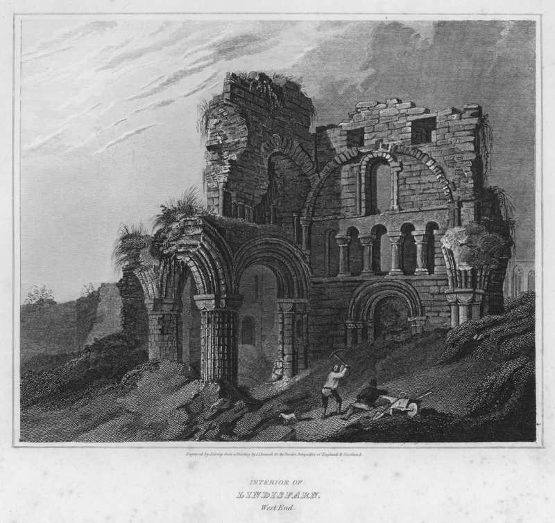 Interno di Lindisfarn, West End (incisione) da Luke (after) Clennell
