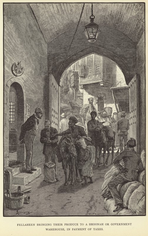 Fellaheen che portano i loro prodotti a uno shoonah o magazzino governativo da M. Schonberg