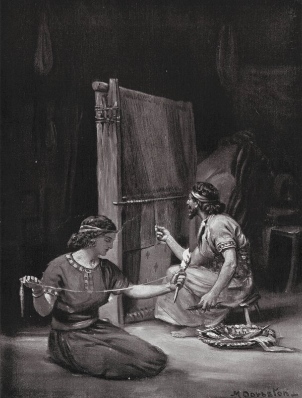 Un telaio babilonese (litografia) da Margaret (after) Dovaston