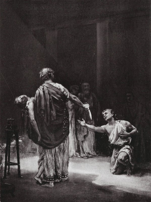 Aristodemo di Messenia sacrifica la figlia (litografia) da Margaret (after) Dovaston