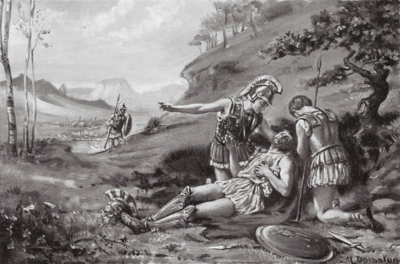 La morte di Epameinonda, 362 a.C. (litografia) da Margaret (after) Dovaston