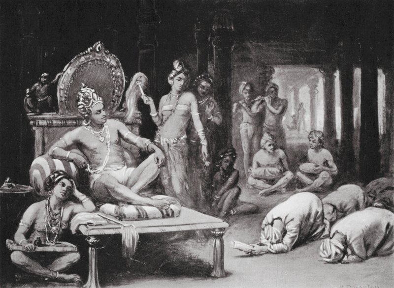 Vikramanka Chalukhya invia una lettera amichevole a Kulottunga Chola (litografia) da Margaret (after) Dovaston