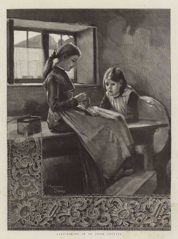 Lavorazione del merletto in un cottage irlandese da Marianne Stokes