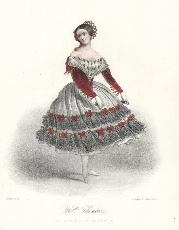 Ballerina belga Adeline Plunkett in La Manola de la Favorite, c1860 (litografia a colori) da Marie Alexandre (after) Alophe