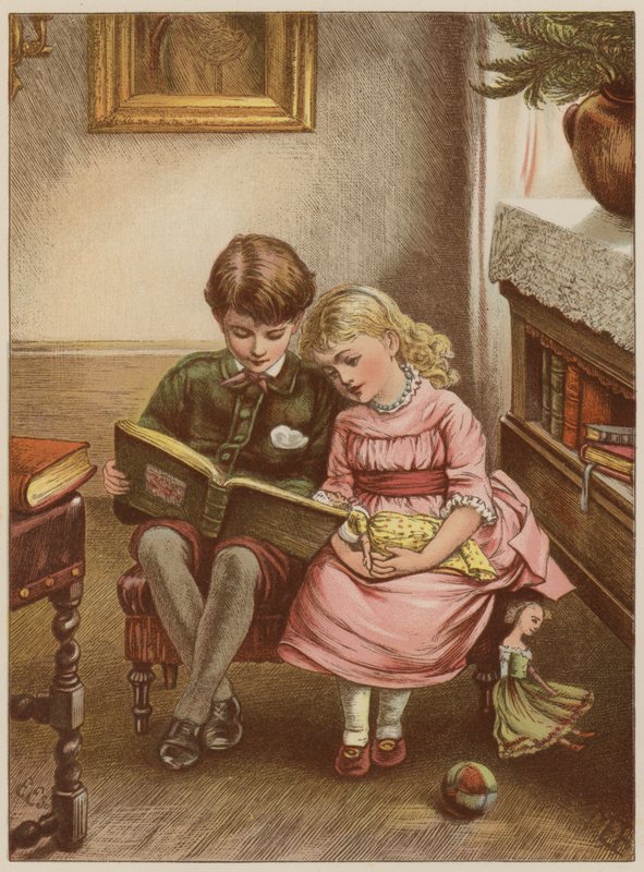 Ragazzo e ragazza che leggono un libro da Mary Ellen Edwards