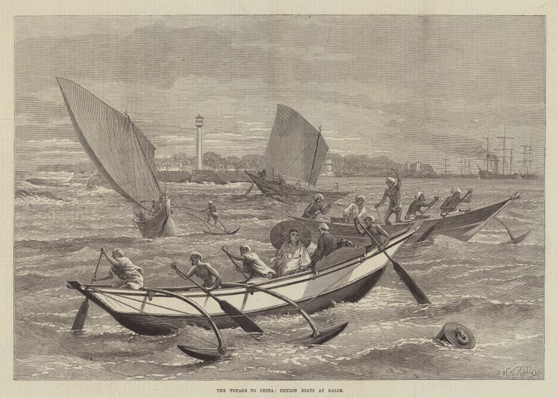 Il viaggio in Cina, barche di Ceylon a Galle da Matthew White Ridley