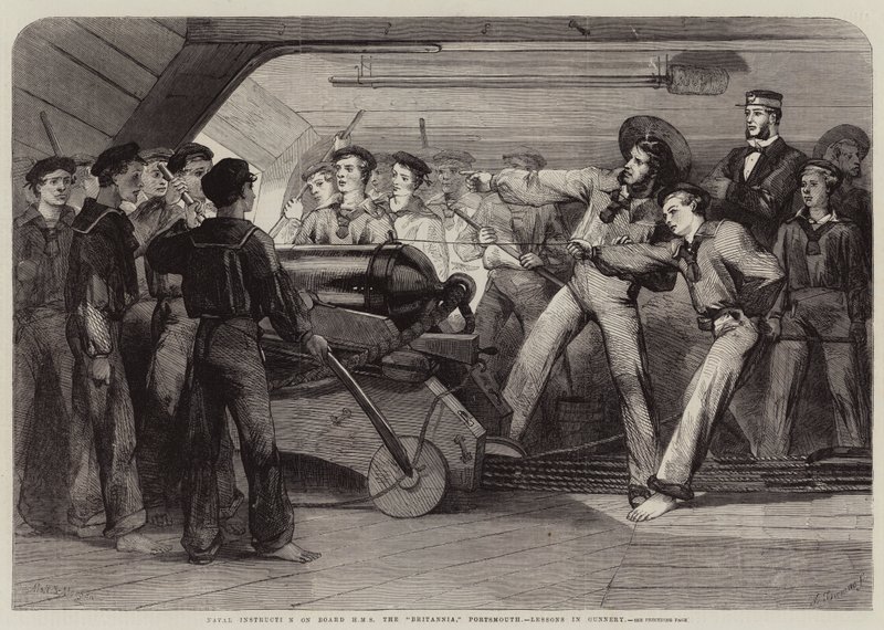 Istruzione navale a bordo della HMS Britannia, Portsmouth, lezioni di artiglieria da Matthew Somerville Morgan