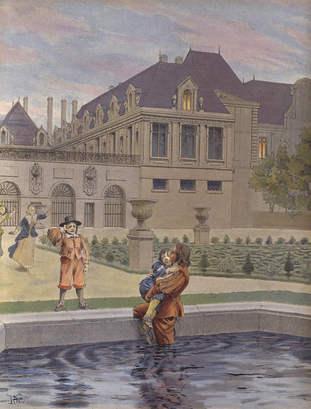La caduta del giovane Luigi XIV nella piscina del Palais-Royal da Maurice Leloir