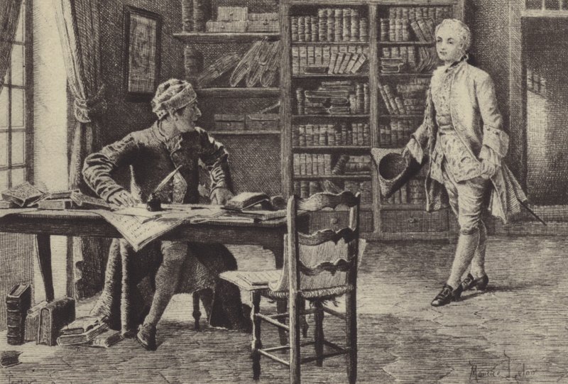 Illustrazione per il Libro IX di Le Confessioni di Jean-Jacques Rousseau da Maurice Leloir