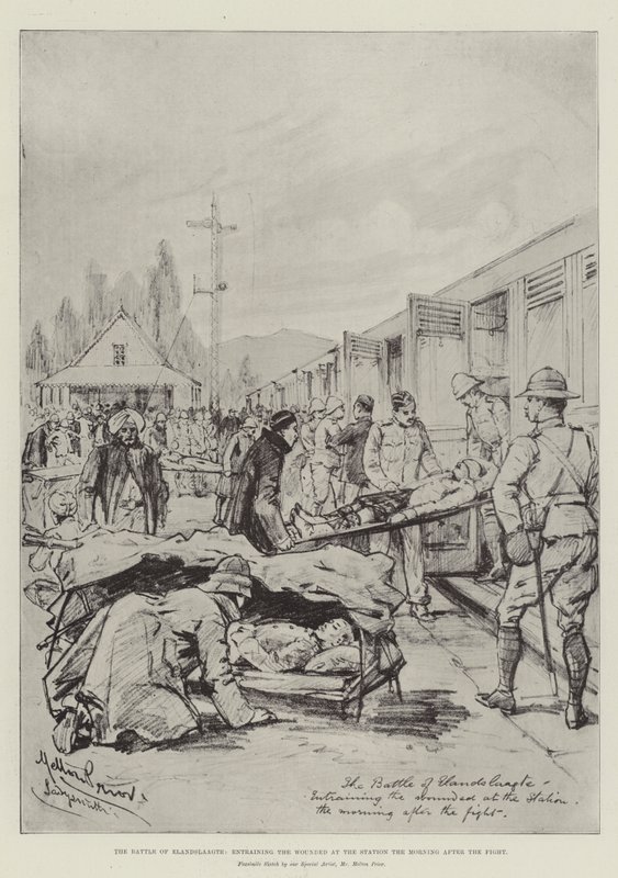 La battaglia di Elandslaagte, trasporto dei feriti alla stazione la mattina dopo il combattimento da Melton Prior