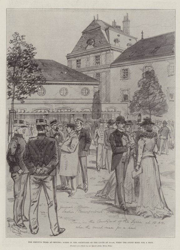Il processo Dreyfus a Rennes, scena nel cortile del liceo alle 10 del mattino, quando la corte si alza per una pausa da Melton Prior