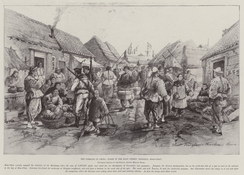 I tedeschi in Cina, scena nella strada principale, Tsingtau, Kiao-Chau da Melton Prior