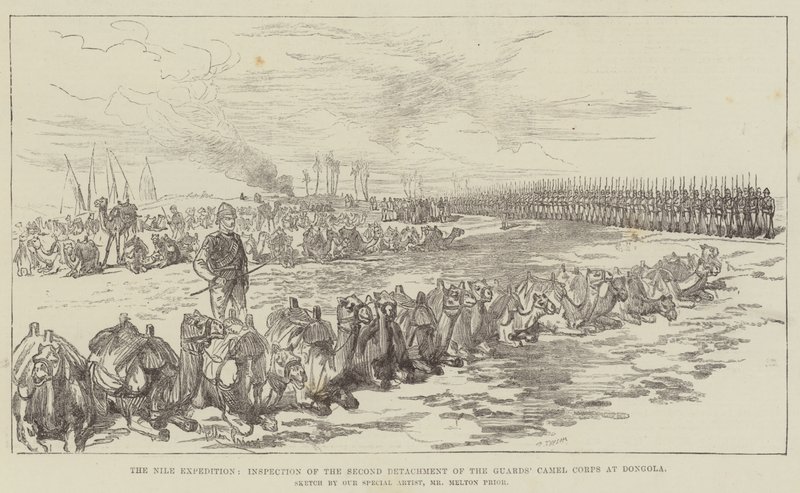 La spedizione del Nilo, ispezione del secondo distaccamento del Camel Corps delle Guardie a Dongola da Melton Prior