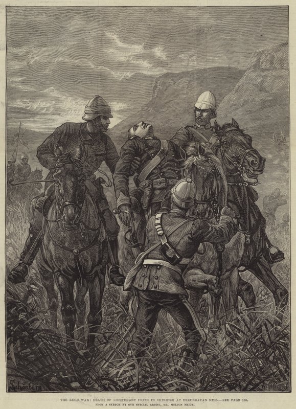 La guerra Zulu, morte del tenente Frith nello scontro a Erzungayan Hill da Melton Prior