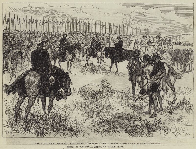 La guerra Zulu, il generale Newdigate che si rivolge ai lancieri prima della battaglia di Ulundi da Melton Prior