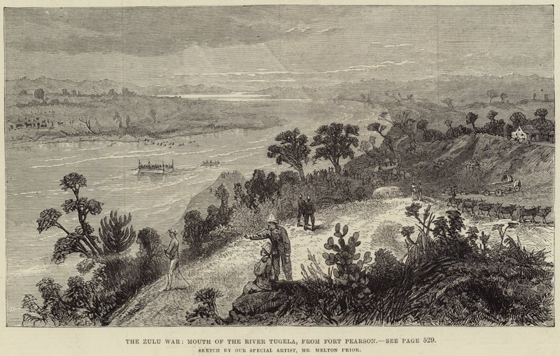 La guerra Zulu, foce del fiume Tugela, da Fort Pearson da Melton Prior