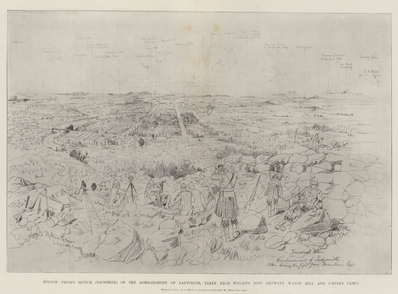 Schizzo di Melton Prior (Facsimile) del bombardamento di Ladysmith, preso da Maiden