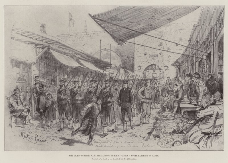 La guerra greco-turca, marinai della HMS Anson in marcia a Canea da Melton Prior
