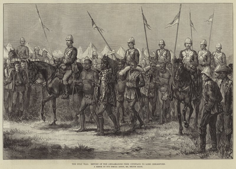 La guerra Zulu, ritorno degli ambasciatori da Cetewayo a Lord Chelmsford da Melton Prior