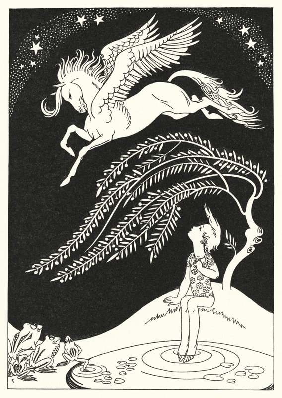 Pegaso scende in ampi cerchi (litografia a colori) da Merlyn Mann