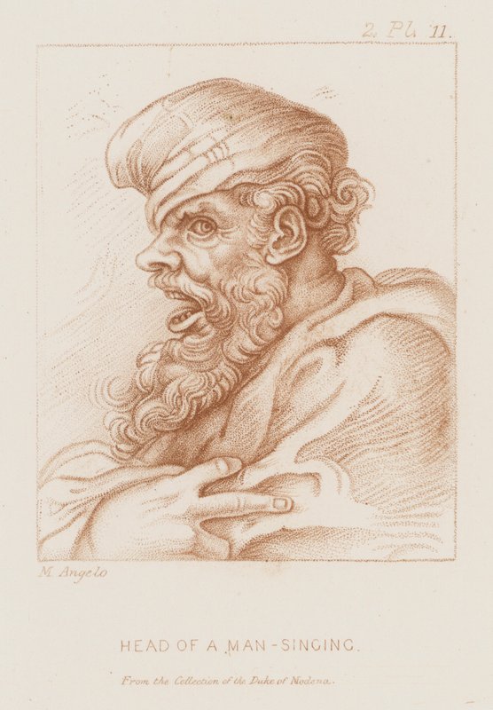 Testa di un uomo che canta da Michelangelo (after) Buonarroti