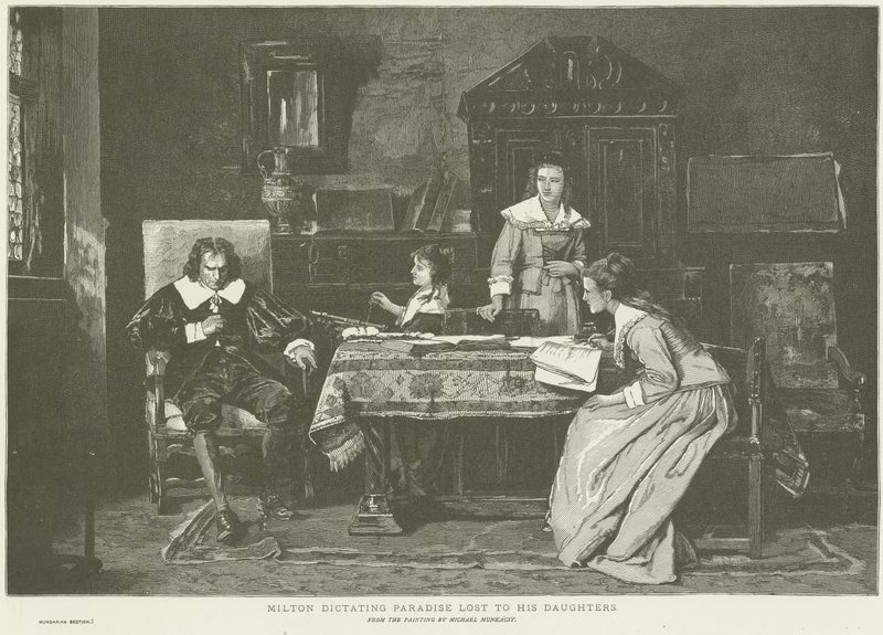John Milton che detta il Paradiso Perduto alle sue figlie da Mihály Munkácsy