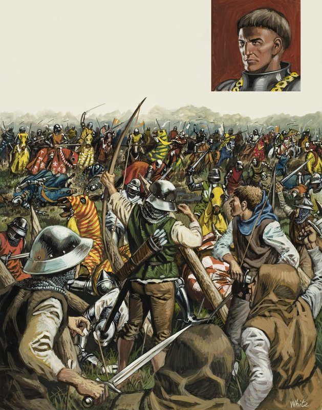 Battaglia di Agincourt, 25 ottobre 1415 (gouache su carta) da Mike (20th century) White