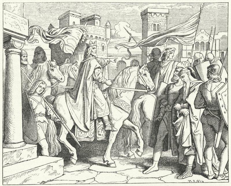 Carlo Magno entra a Pavia, 774 (incisione) da Moritz Ludwig von Schwind