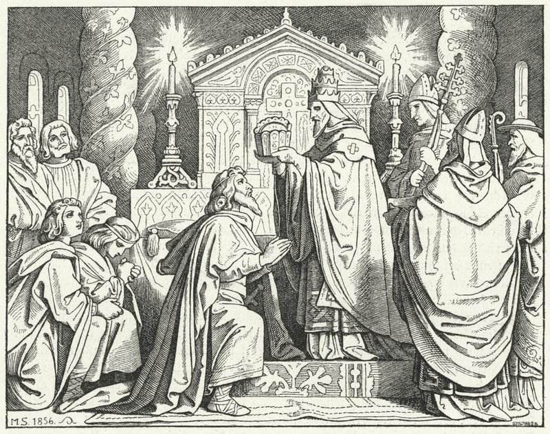 Incoronazione di Carlo Magno come Sacro Romano Imperatore, 800 (incisione) da Moritz Ludwig von Schwind