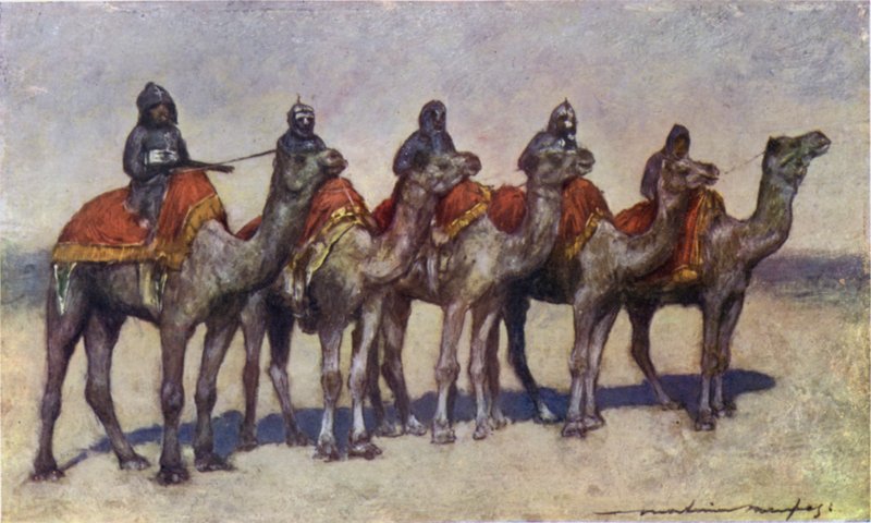 Cavalieri armati di cammello di Bikanir da Mortimer Ludington Menpes