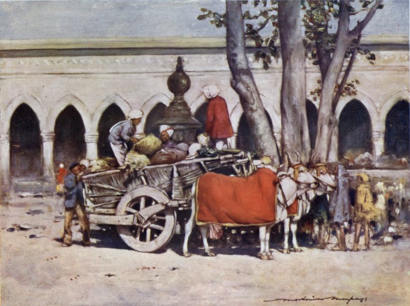 Scena fuori dalla stazione ferroviaria durante il Delhi Durbar da Mortimer Ludington Menpes