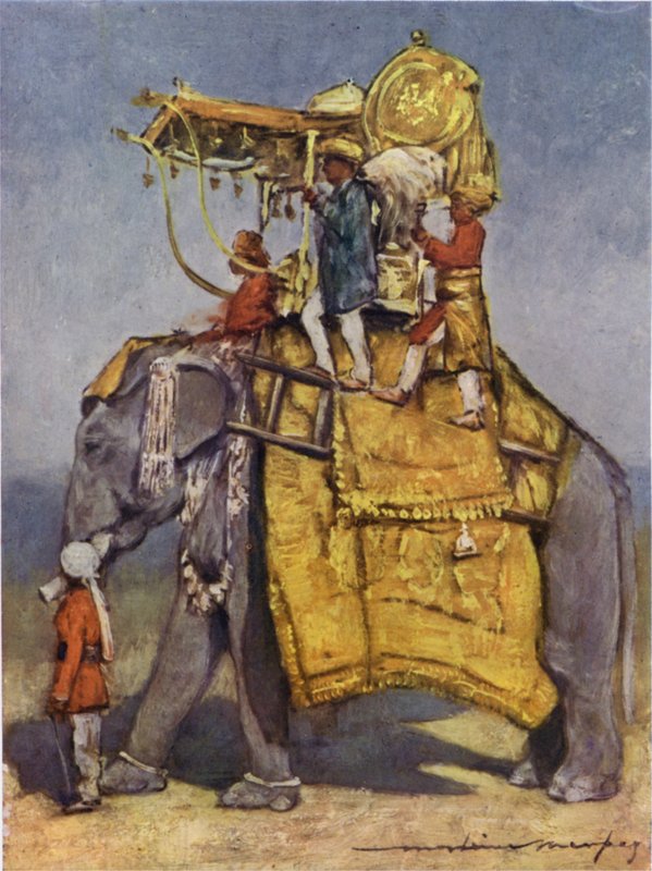 Un elefante di stato con tutti i suoi ornamenti da Mortimer Ludington Menpes
