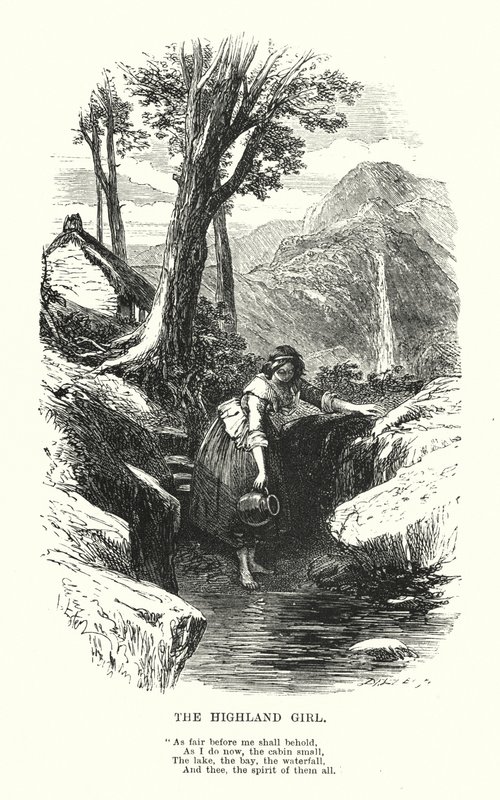 William Wordsworth: La Ragazza delle Highlands (incisione) da Myles Birket (after) Foster