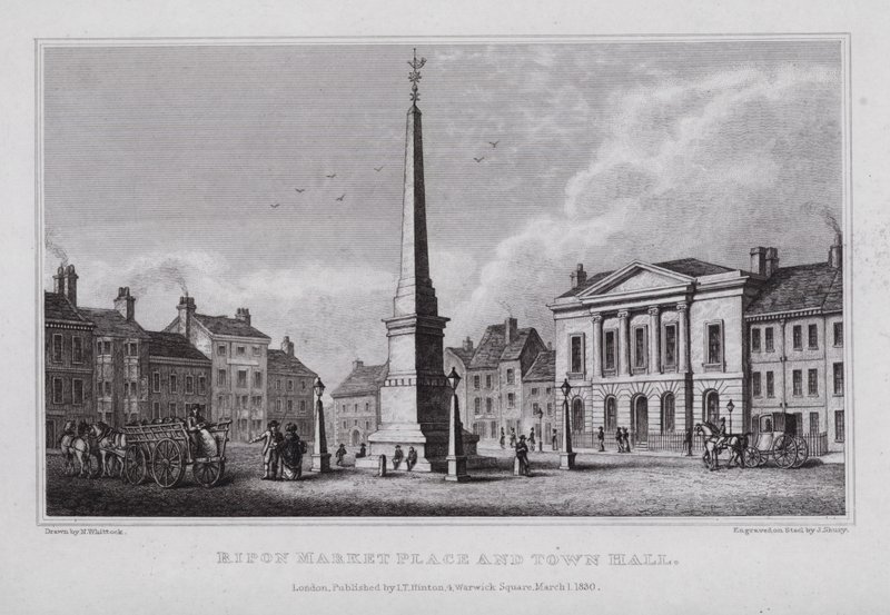 Piazza del mercato e municipio di Ripon da Nathaniel (after) Whittock