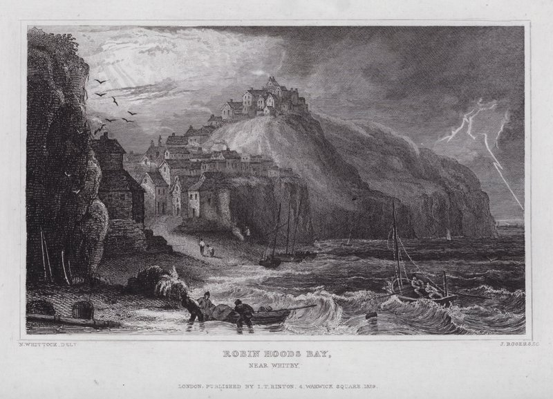 Robin Hoods Bay, vicino a Whitby da Nathaniel (after) Whittock