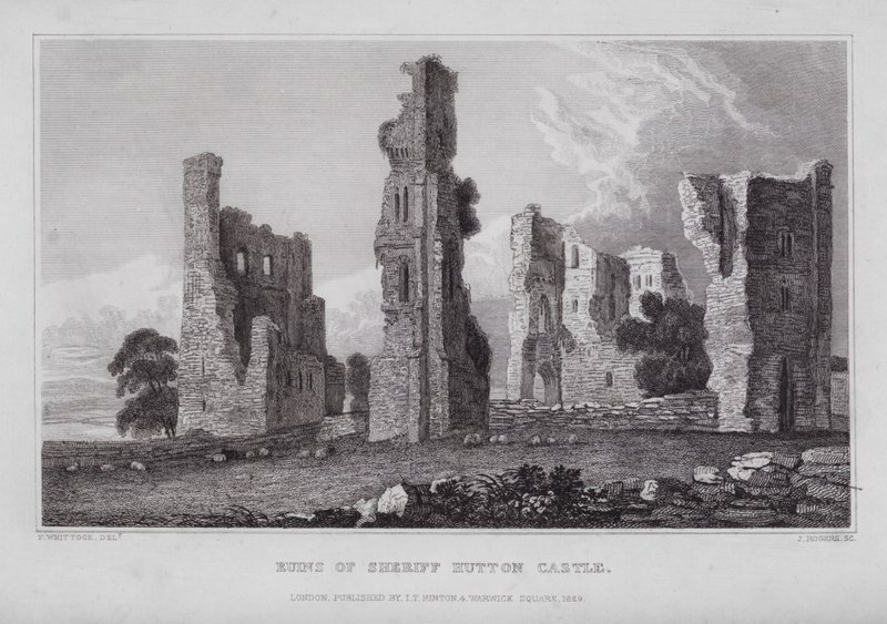 Rovine del castello di Sheriff Hutton da Nathaniel (after) Whittock