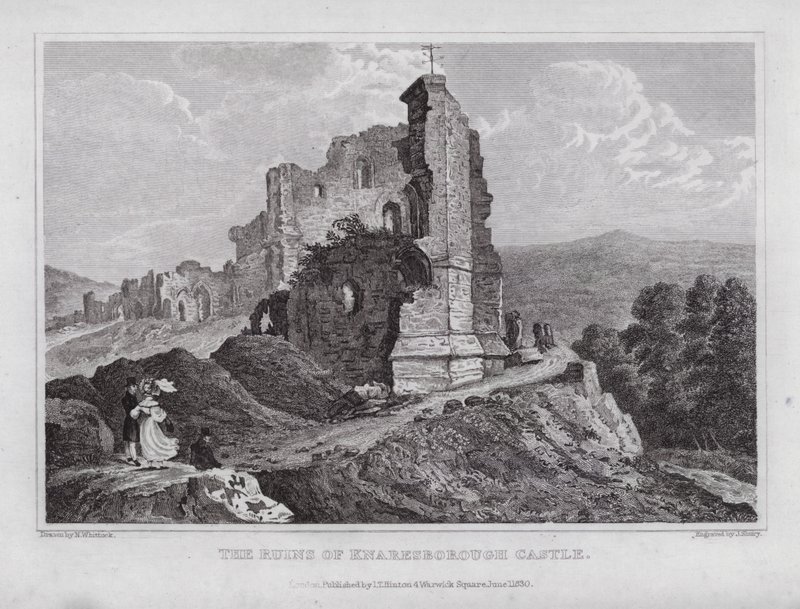 Le rovine del castello di Knaresborough (incisione) da Nathaniel (after) Whittock