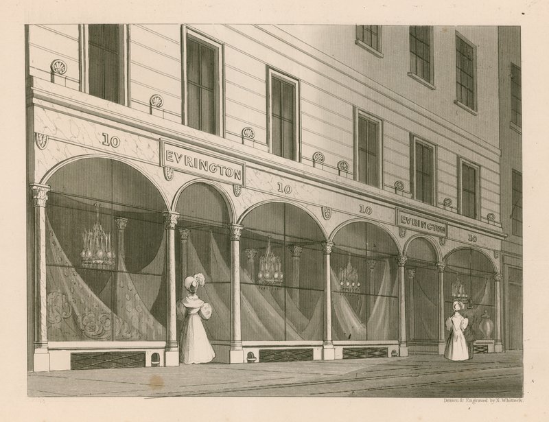 Vetrina per Messrs Everington, magazzino di scialli indiani, 10 Ludgate Street, Londra da Nathaniel Whittock