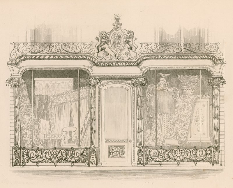 Vetrina per Messrs Saunders e Woodley, tappezzieri, Regent Street, Londra da Nathaniel Whittock