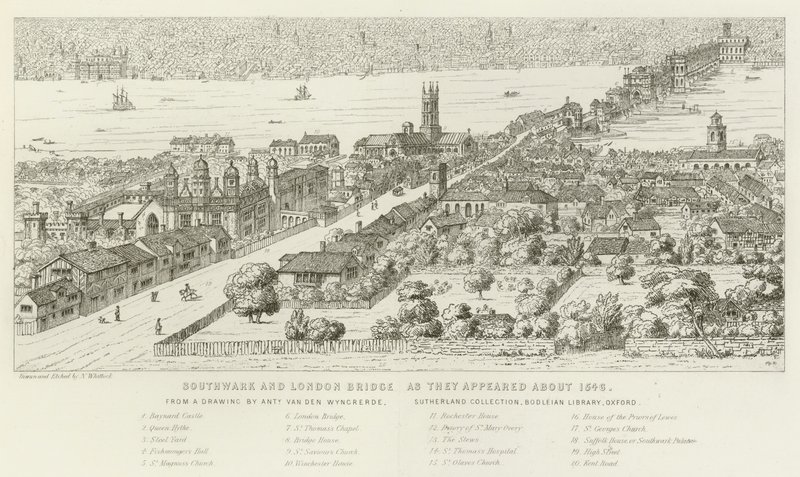 Southwark e London Bridge, come apparivano intorno al 1546 da Nathaniel Whittock
