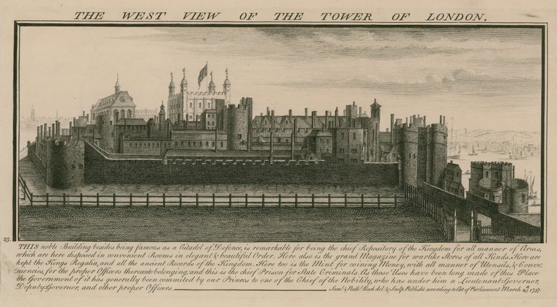 La vista occidentale della Torre di Londra da Nathaniel and Samuel Buck