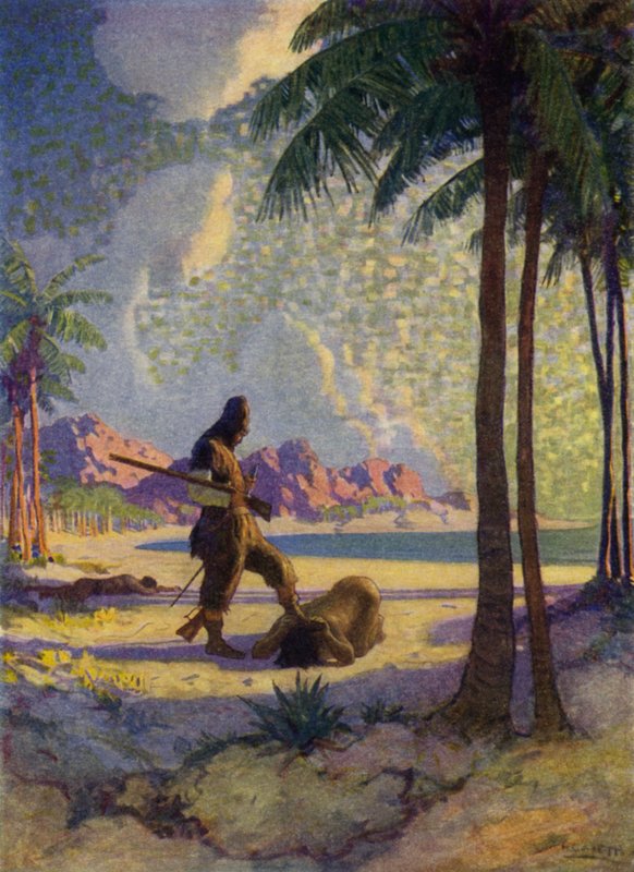 Illustrazione per Robinson Crusoe da Newell Convers (after) Wyeth