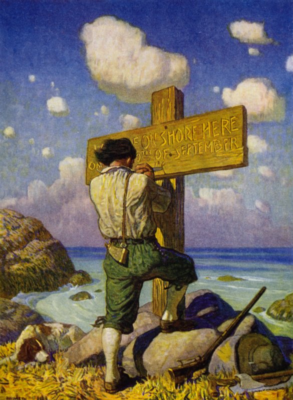 Illustrazione per Robinson Crusoe da Newell Convers (after) Wyeth