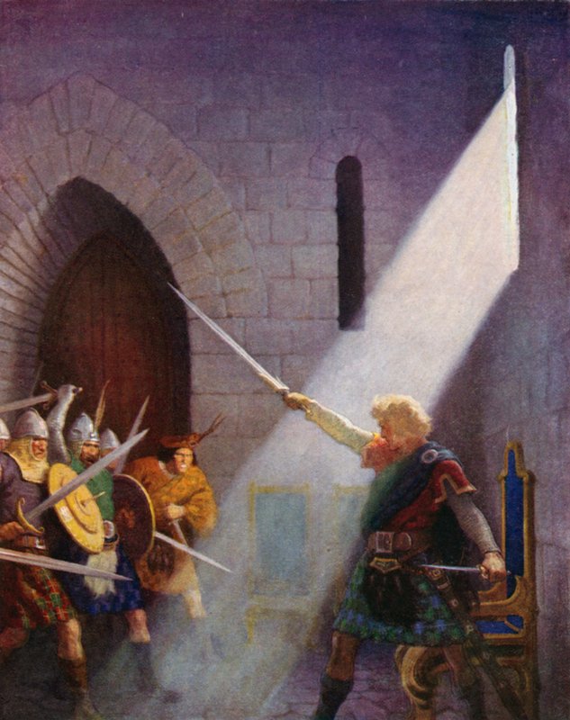 Wallace impugna la spada del re da Newell Convers (after) Wyeth