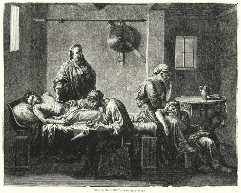 Eudemida detta il suo testamento (incisione) da Nicolas (after) Poussin