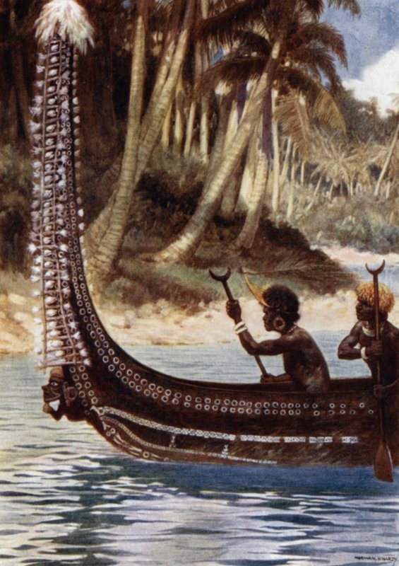 Una canoa che mostra il "Totoishu", New Georgia, Isole Salomone da Norman Hardy