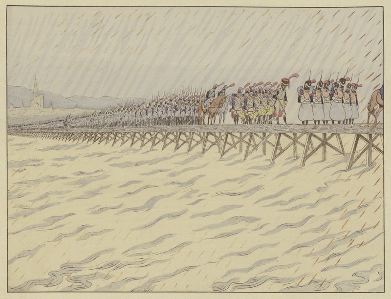 Napoleone e il suo esercito attraversano il Reno a Kehl, 1 ottobre 1805 da Onfray de Breville Job