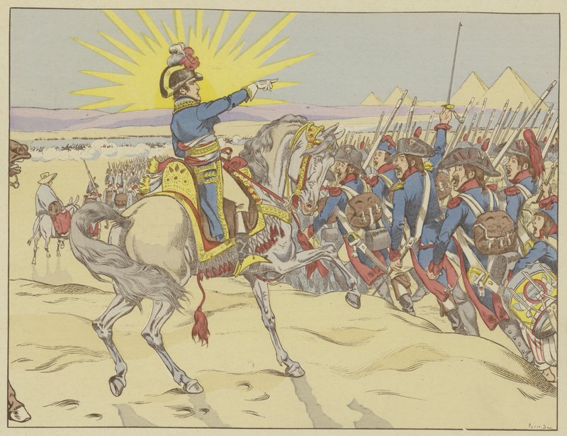 Napoleone ispira le sue truppe alla Battaglia delle Piramidi, Egitto, 21 luglio 1798 da Onfray de Breville Job