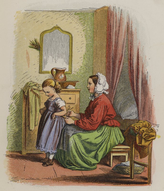 Madre che veste la sua giovane figlia da Oskar Pletsch