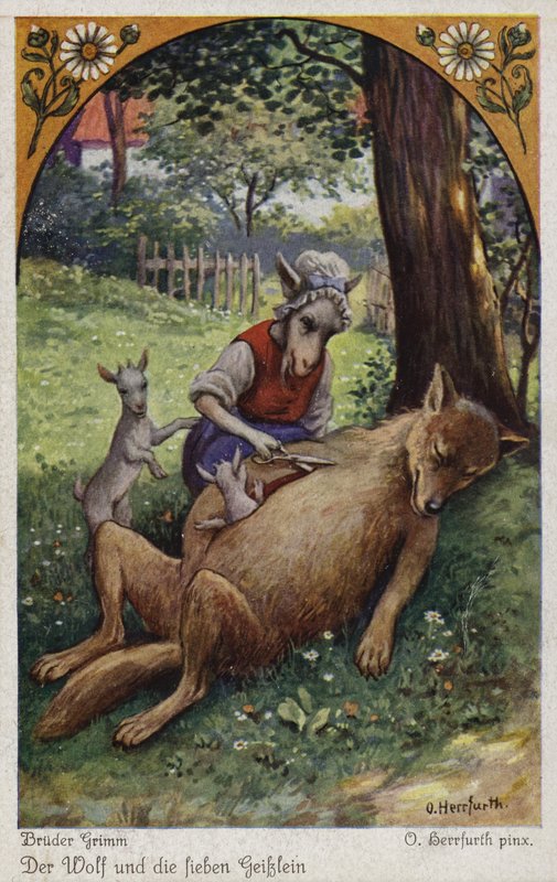 Scena da Il lupo e i sette capretti, dei fratelli Grimm da Oskar Herrfurth